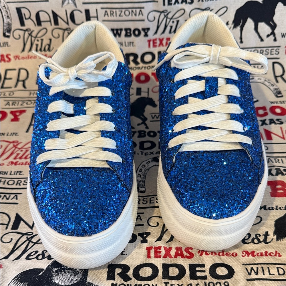 Corkys Women's Blue Glitter Sneakers